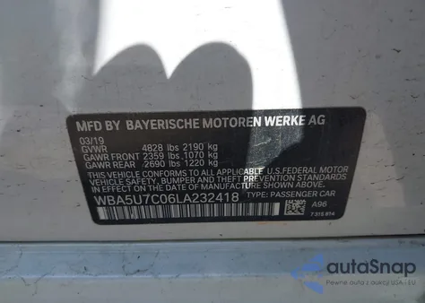 2020 BMW 3 Series M340I z USA, uszkodzony, nr VIN WBA5U7C06LA232418